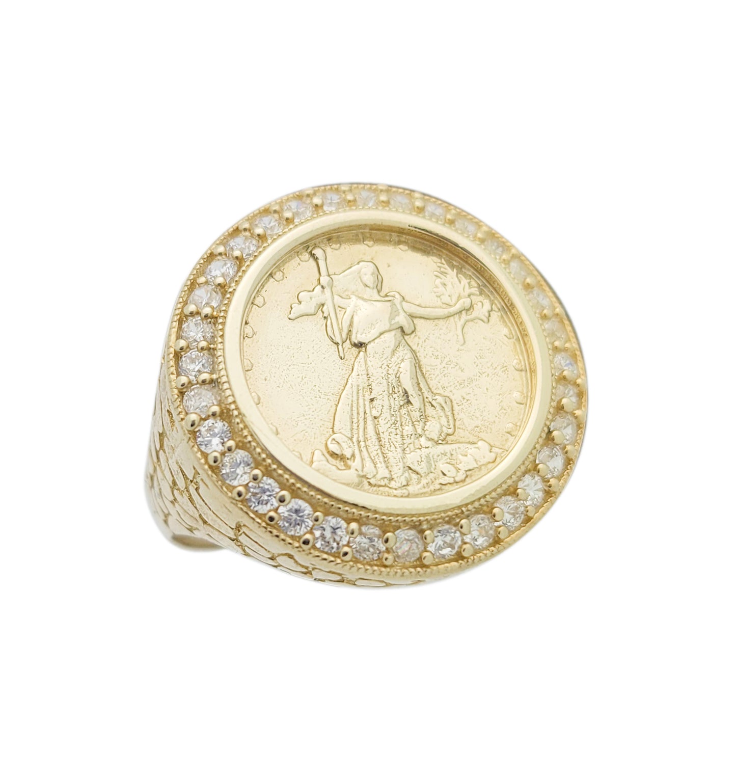 10K Yellow Gold Liberty Coin Ring For Men, St. Gaudens Double Eagle Liberty Coin, Gold Nugget Ring