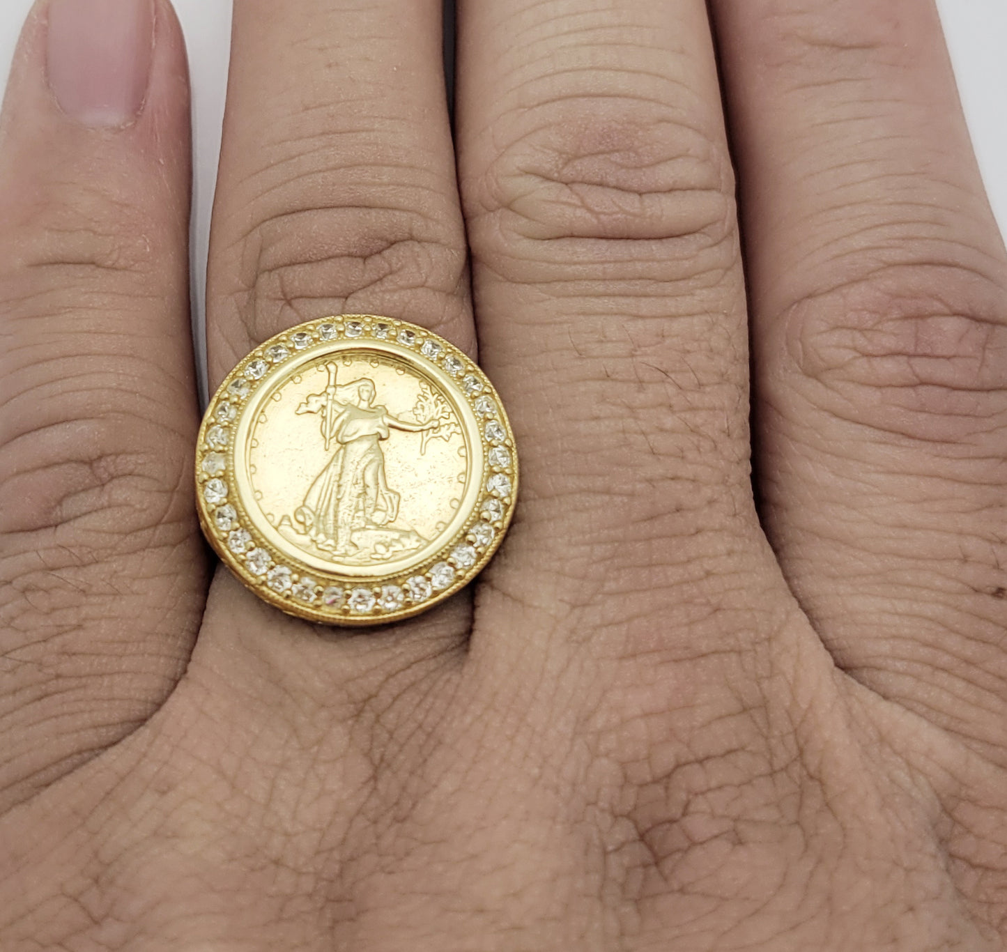 10K Yellow Gold Liberty Coin Ring For Men, St. Gaudens Double Eagle Liberty Coin, Gold Nugget Ring