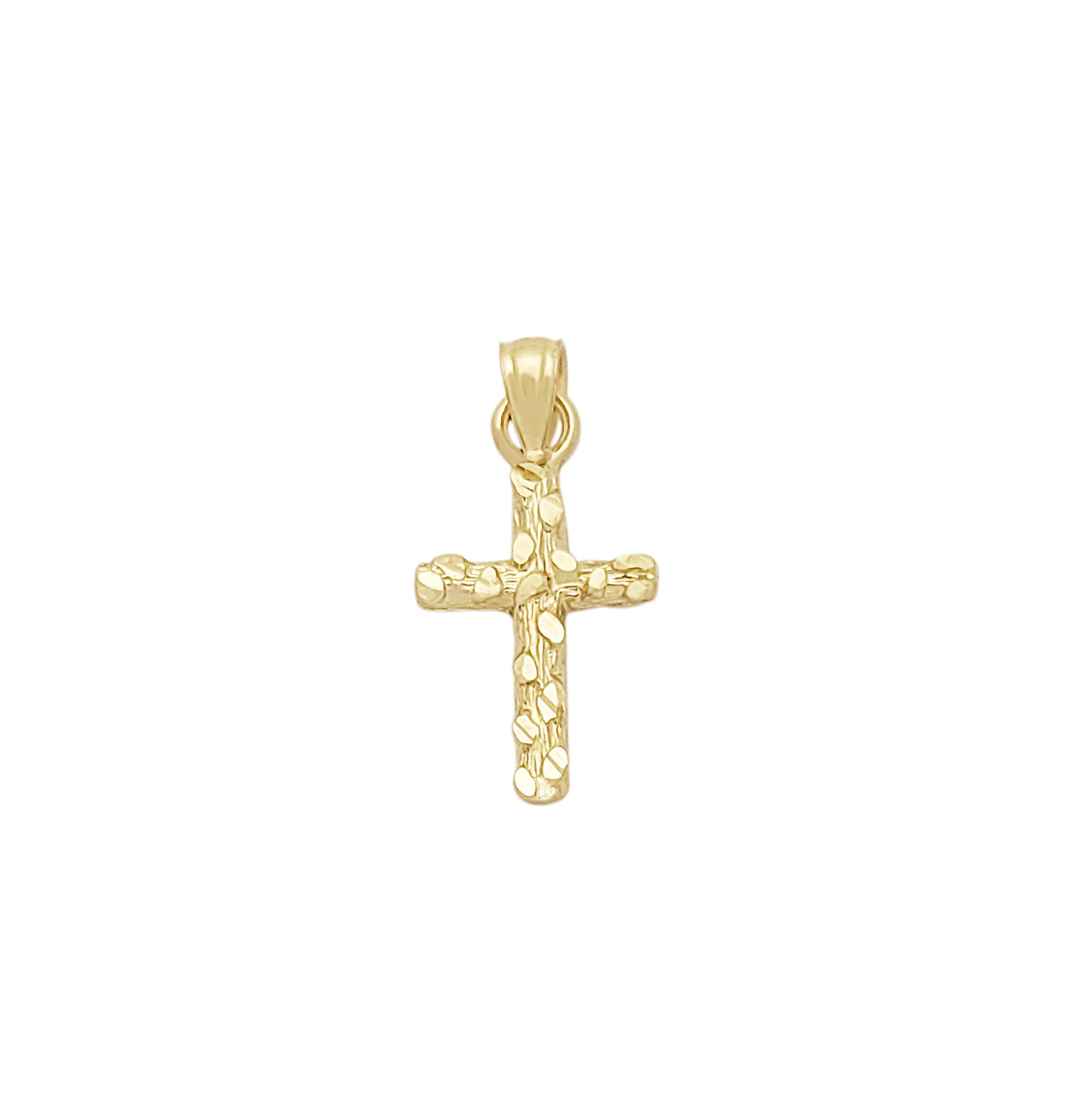 10K Yellow Gold Nugget Cross Pendant Gold Small Cross Charm