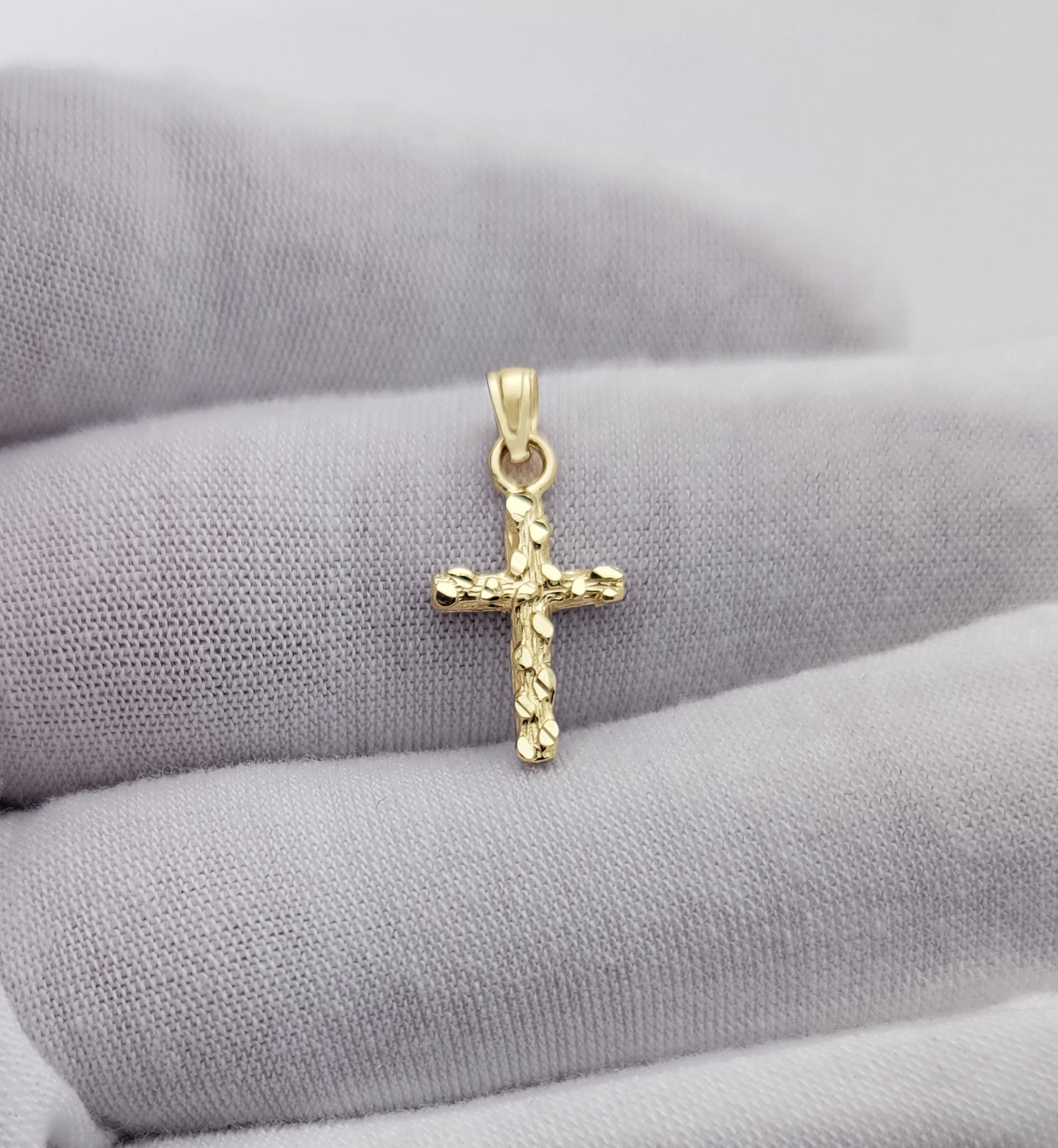 10K Yellow Gold Nugget Cross Pendant Gold Small Cross Charm