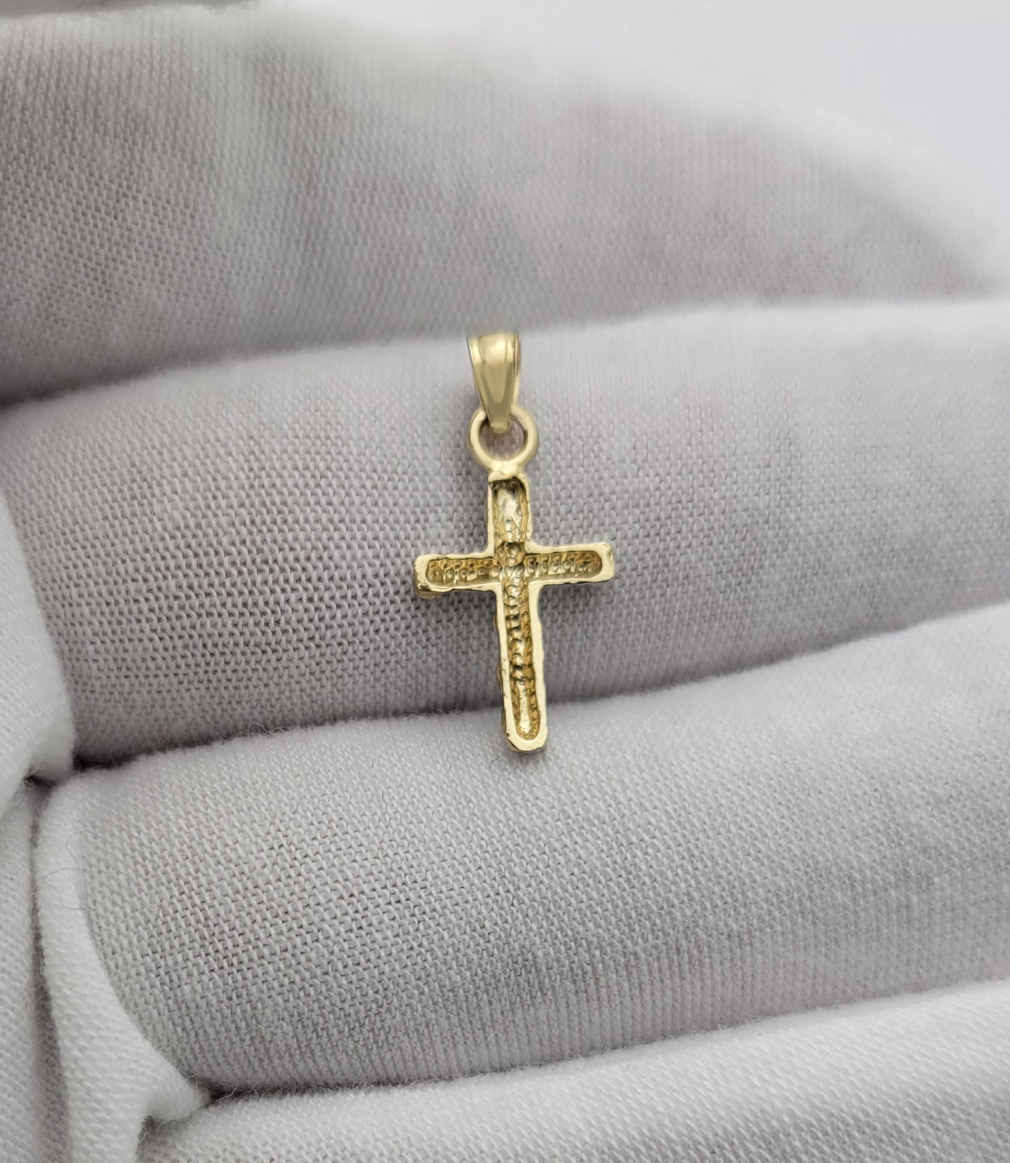 10K Yellow Gold Nugget Cross Pendant Gold Small Cross Charm