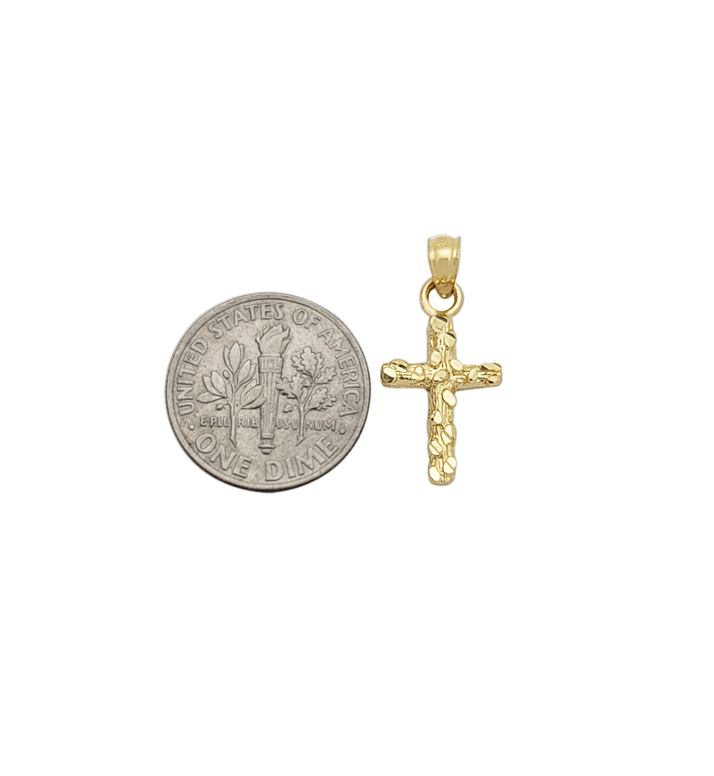 10K Yellow Gold Nugget Cross Pendant Gold Small Cross Charm