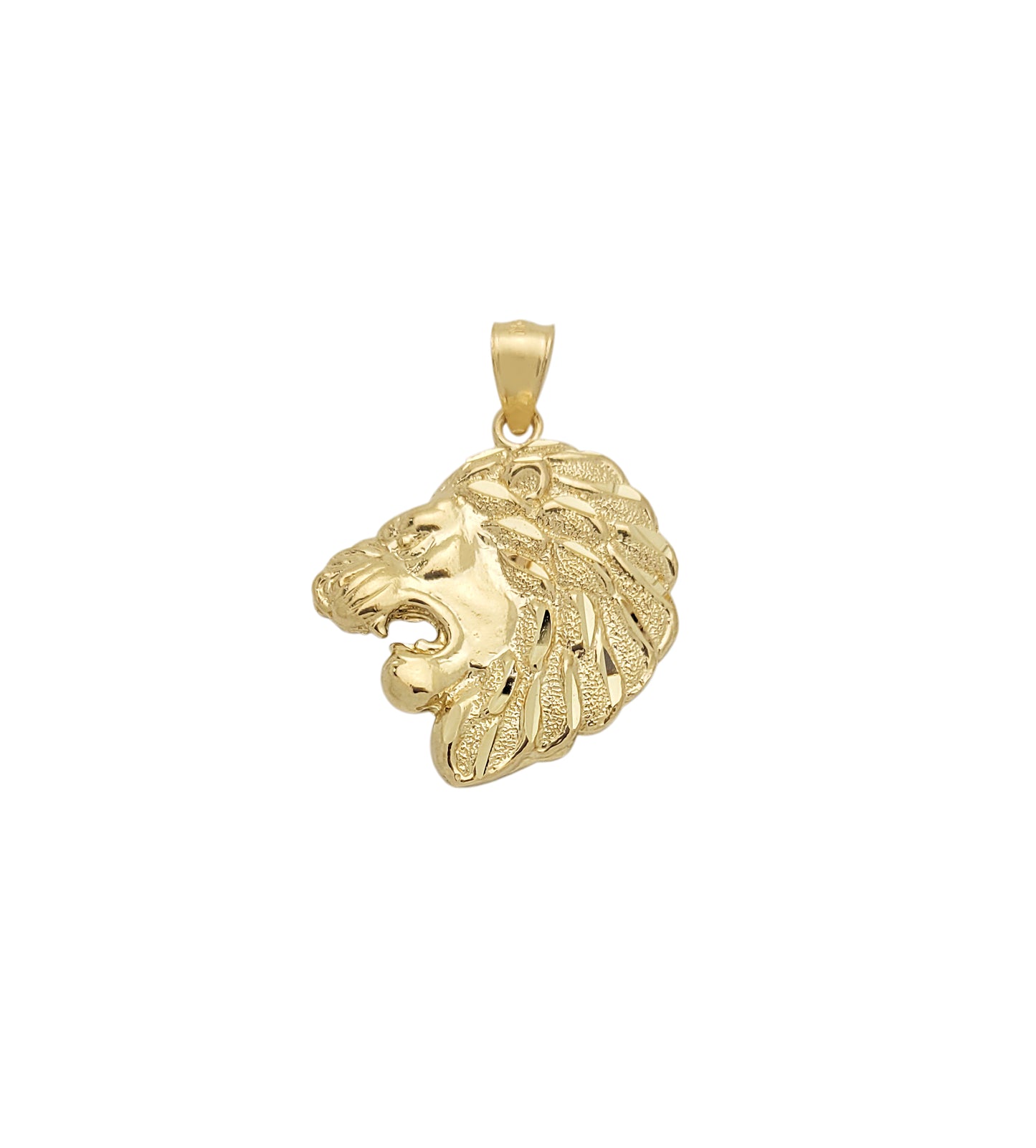 10K Yellow Gold Lion Head Charm Lion Pendant Side Face