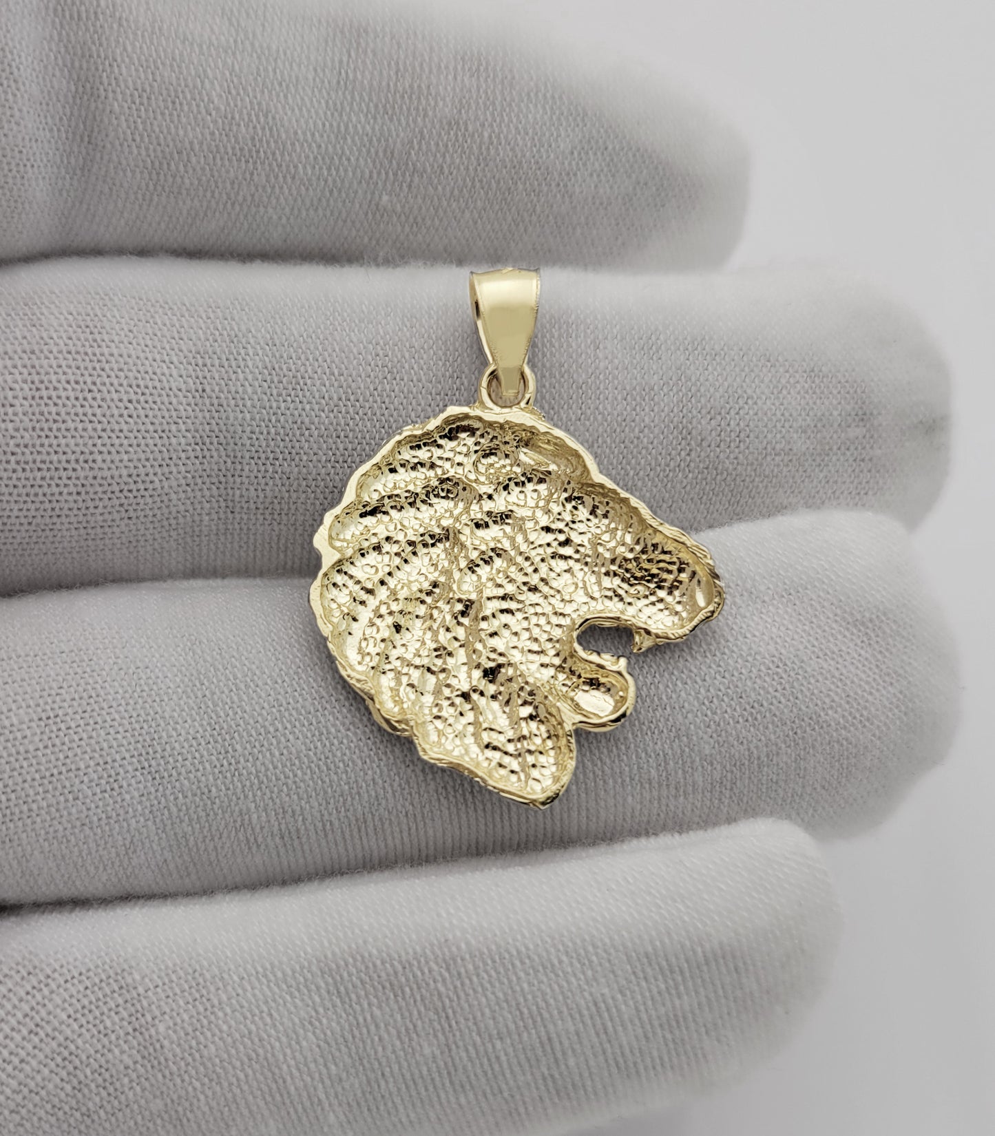 10K Yellow Gold Lion Head Charm Lion Pendant Side Face