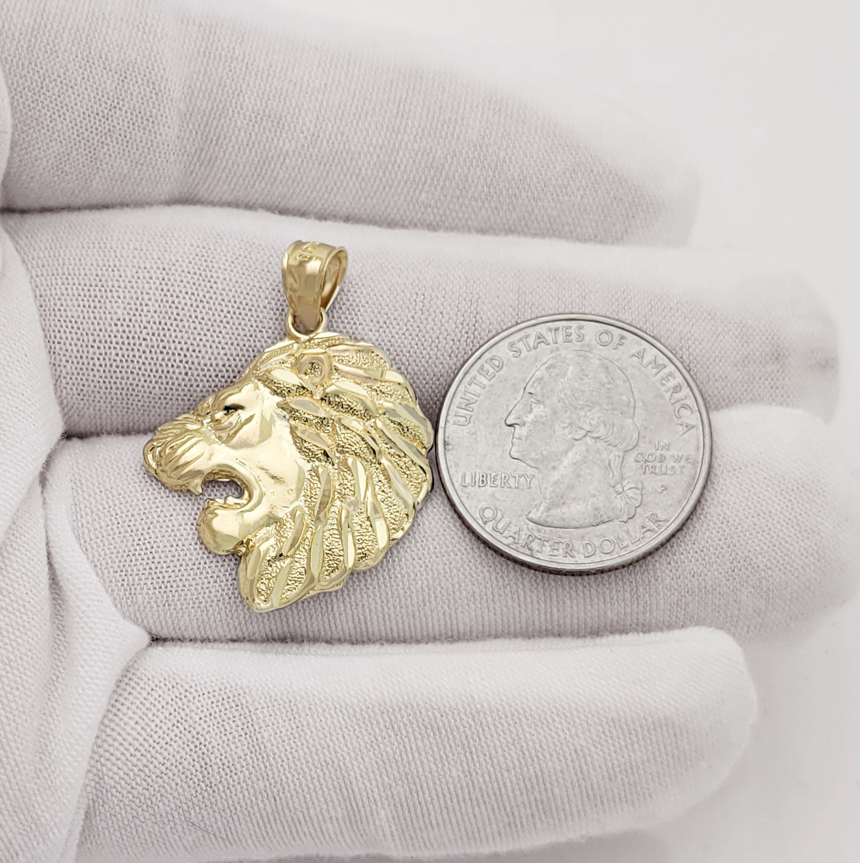 10K Yellow Gold Lion Head Charm Lion Pendant Side Face