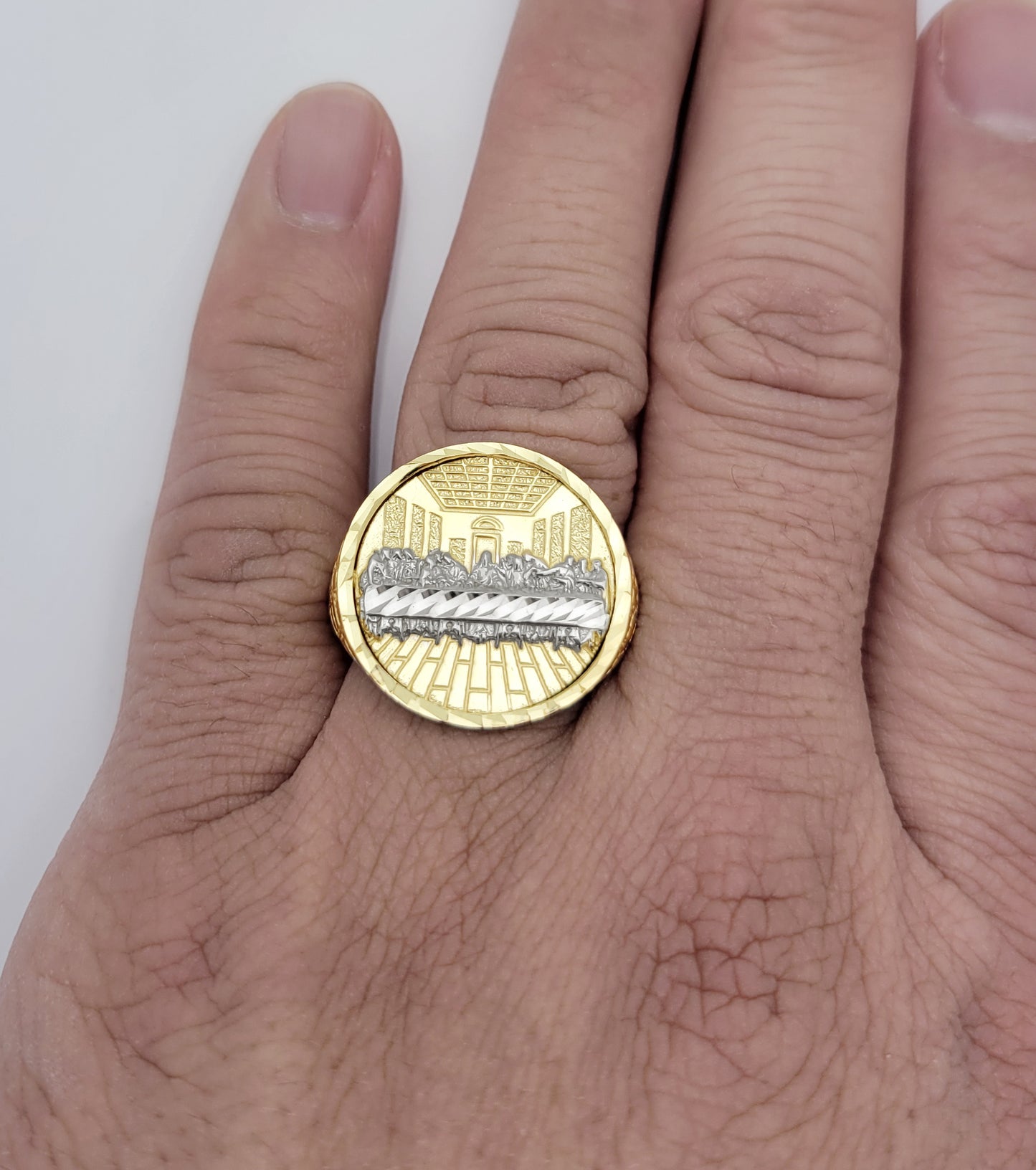 10K Yellow Gold Last Supper Ring For Men Size 11