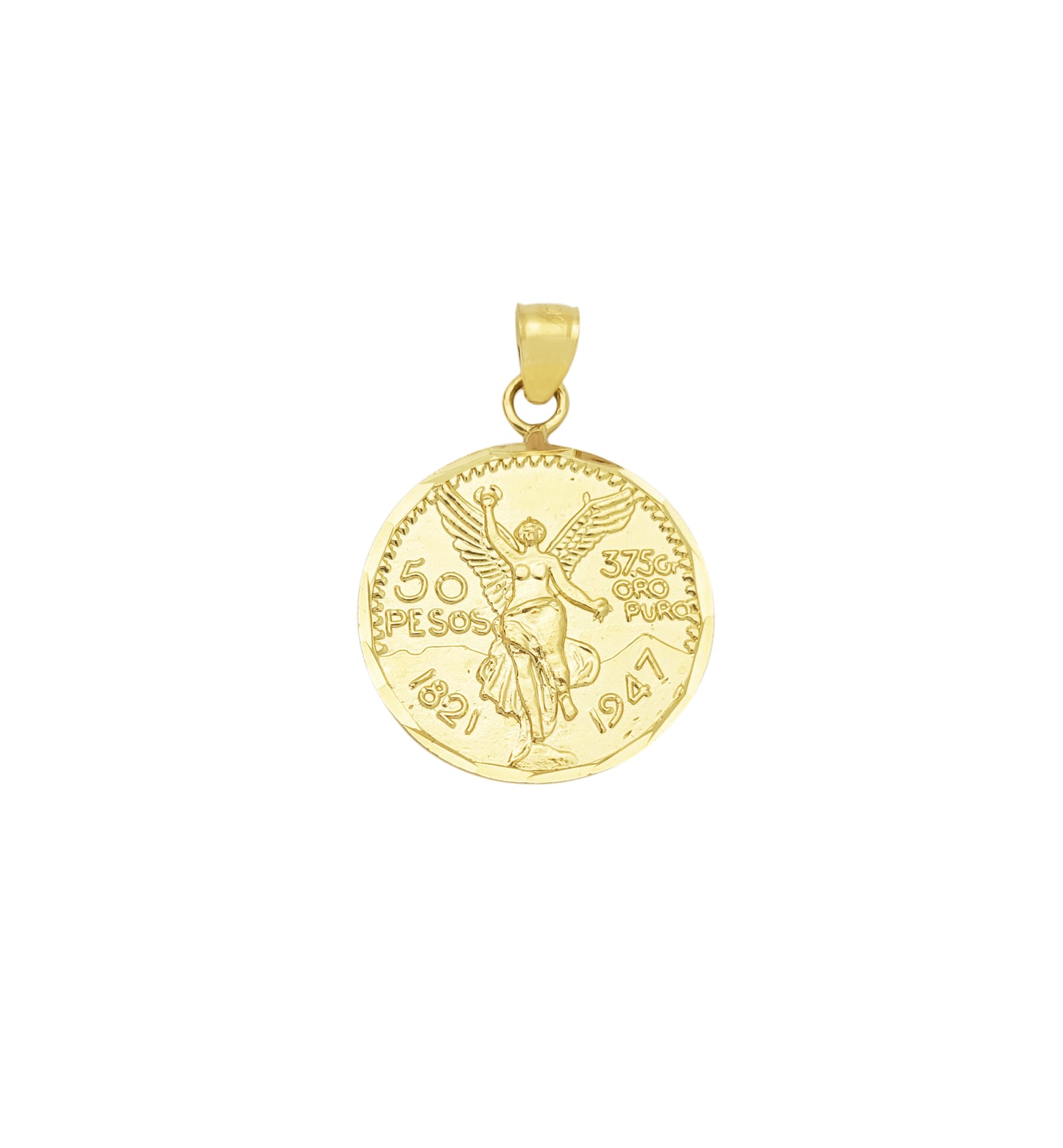 10K Yellow Gold 50 Pesos Coin Pendant 20 mm
