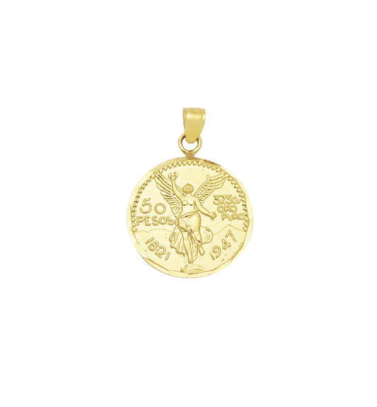 10K Yellow Gold 50 Pesos Coin Pendant 20 mm