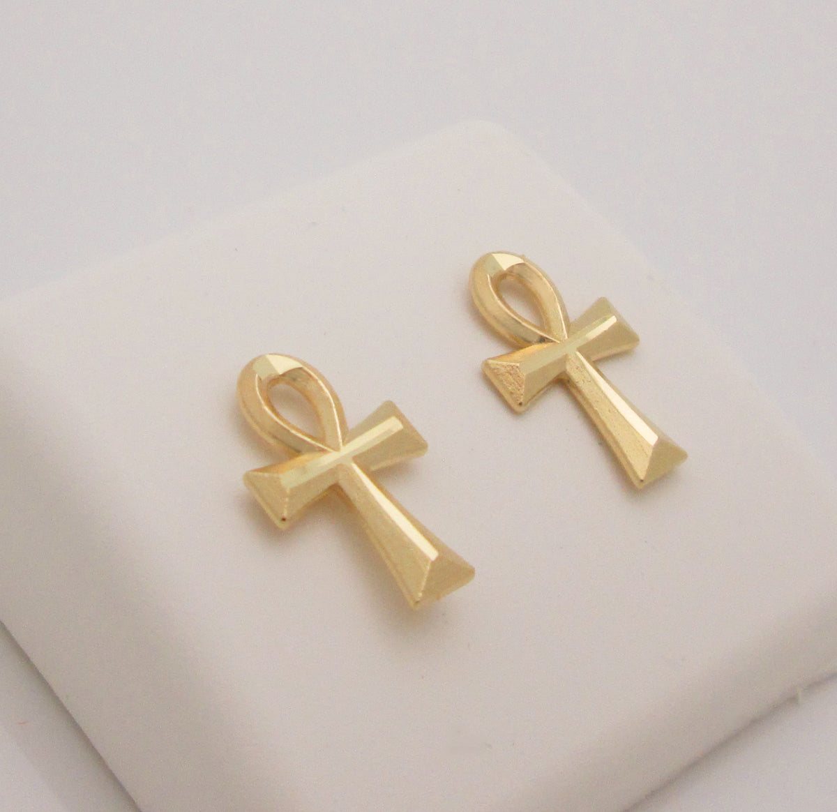 10K Yellow Gold Ankh Cross Earrings Egyptian Cross Earrings