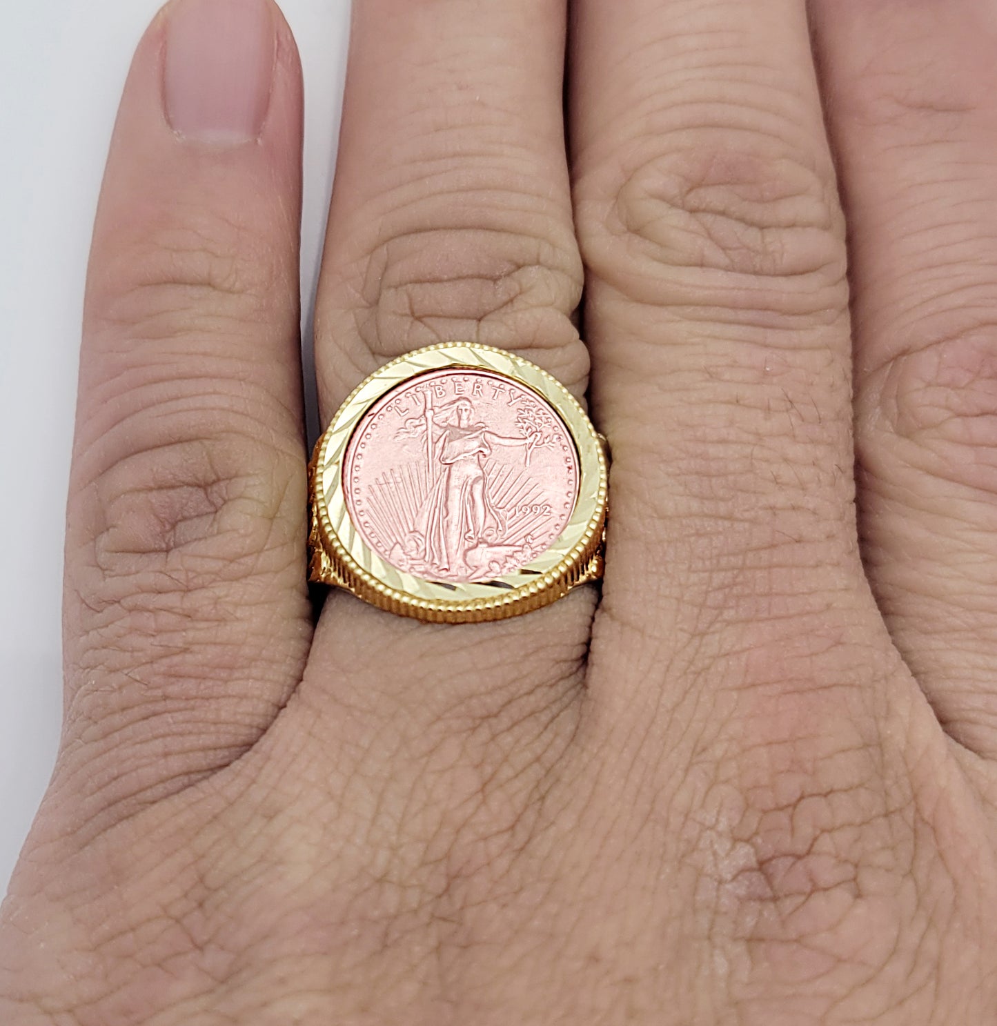 10K Yellow & Rose Gold Liberty Coin Ring St. Gaudens Double Eagle Liberty Coin Gold Ring