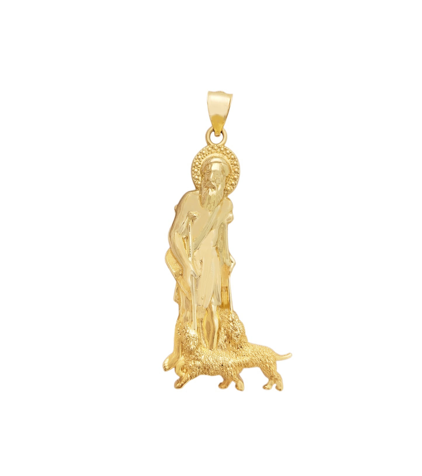 10K Yellow Gold Saint Lazarus Pendant Charm Patron Pendant St. Lazarus 2 inch