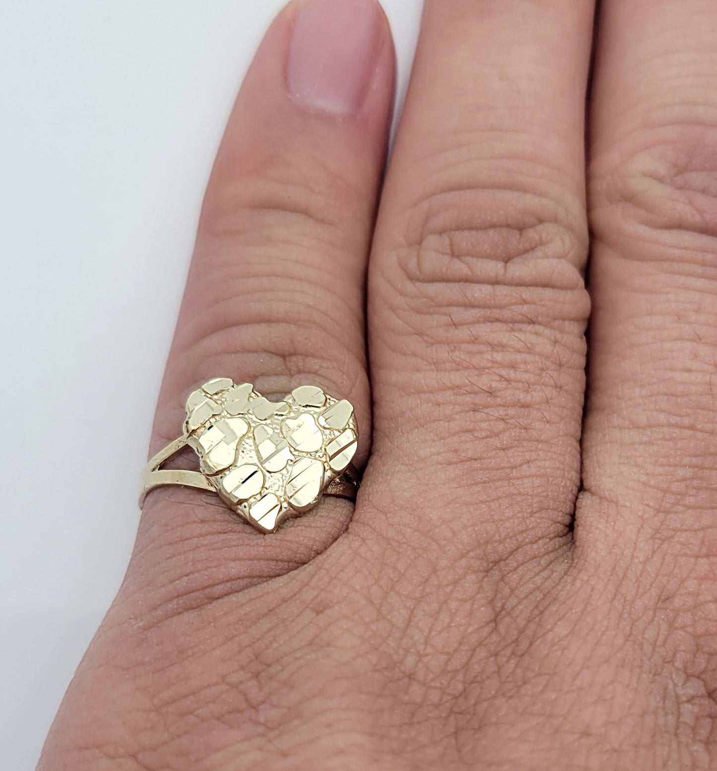 10k Gold Solid Nugget Ring Gold Heart Ring Large