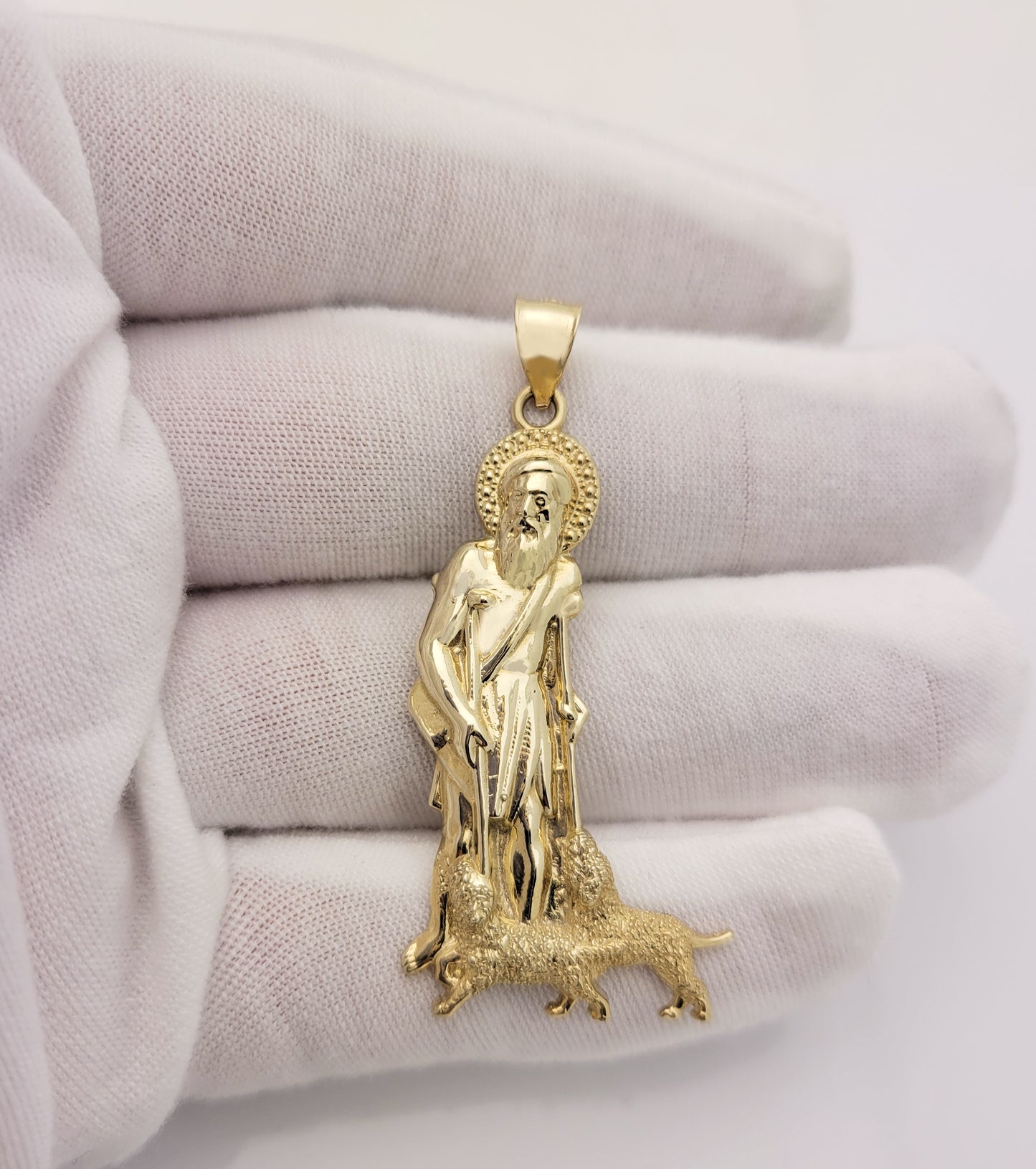 10K Yellow Gold Saint Lazarus Pendant Charm Patron Pendant St. Lazarus 2 inch