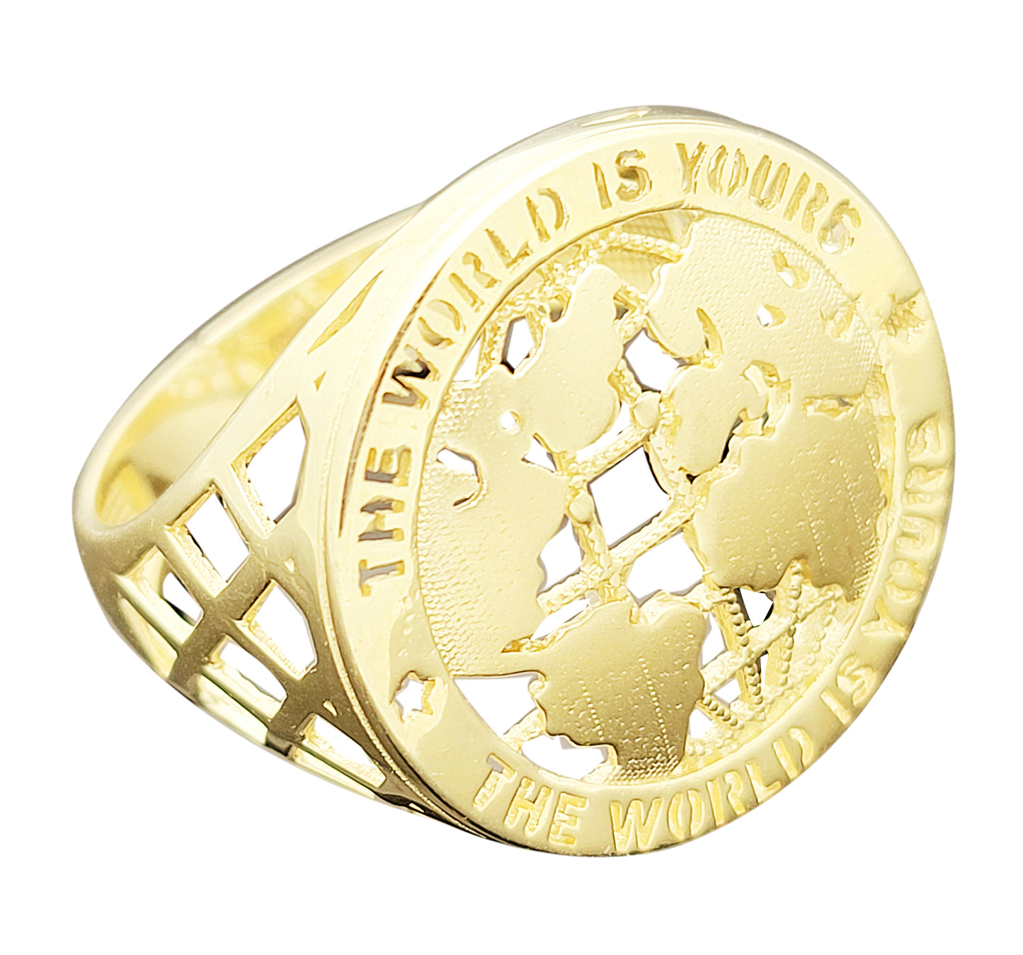 10K Yellow Gold Men's World Map Ring Globe Ring