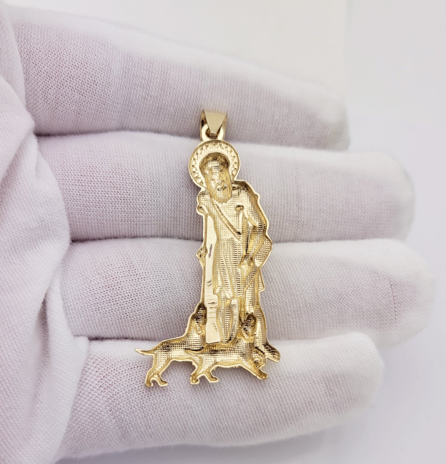 10K Yellow Gold Saint Lazarus Pendant Charm Patron Pendant St. Lazarus 2 inch