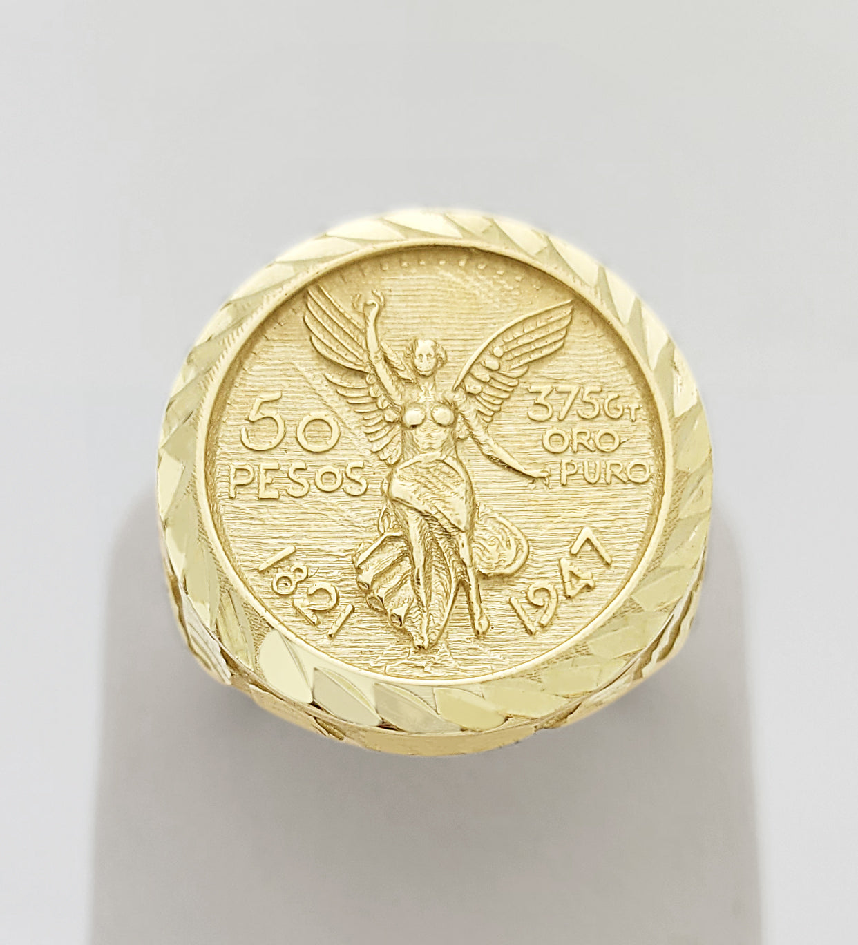 10K Yellow Gold 50 Pesos 1821 Coin Design Ring Thin Gold Ring