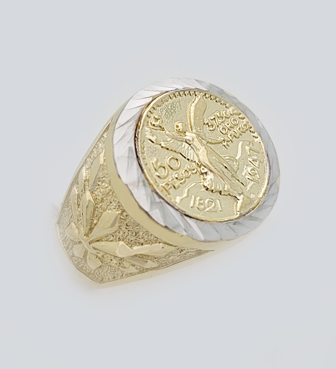 10K Yellow Gold 50 Pesos 1821 Coin Ring