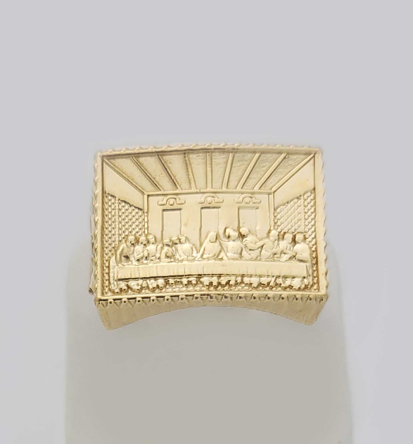 10K Yellow Gold Thin Last Supper Ring For Men Size 11