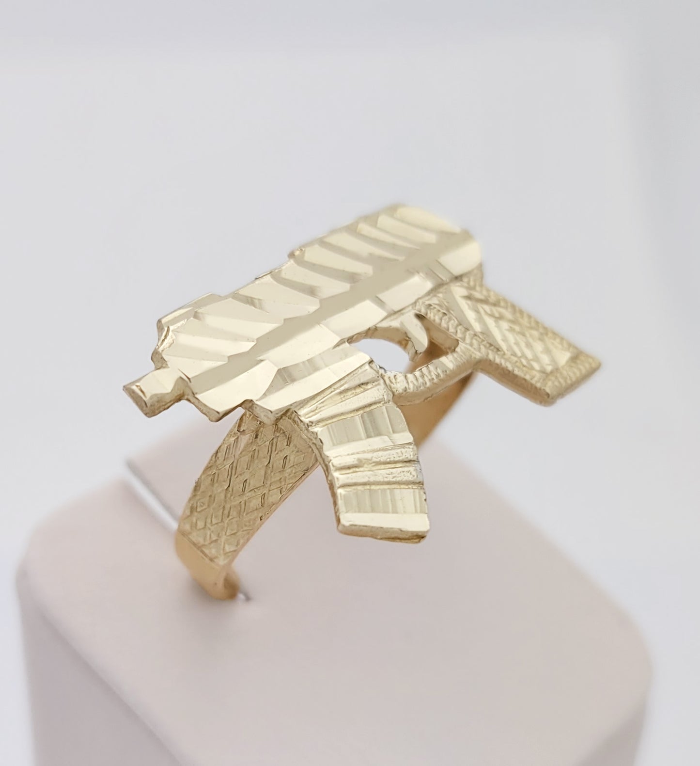 10K Yellow Gold Uzi Ring Gold Gun ring For Men Size 8