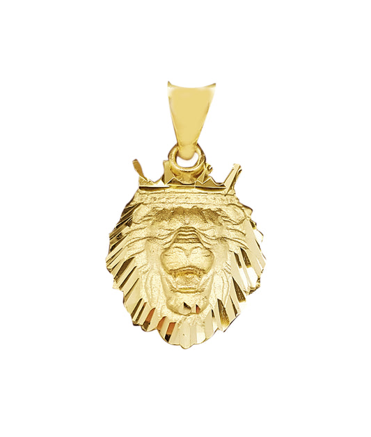 10K Yellow Gold Lion Head Charm Crown Lion Pendant