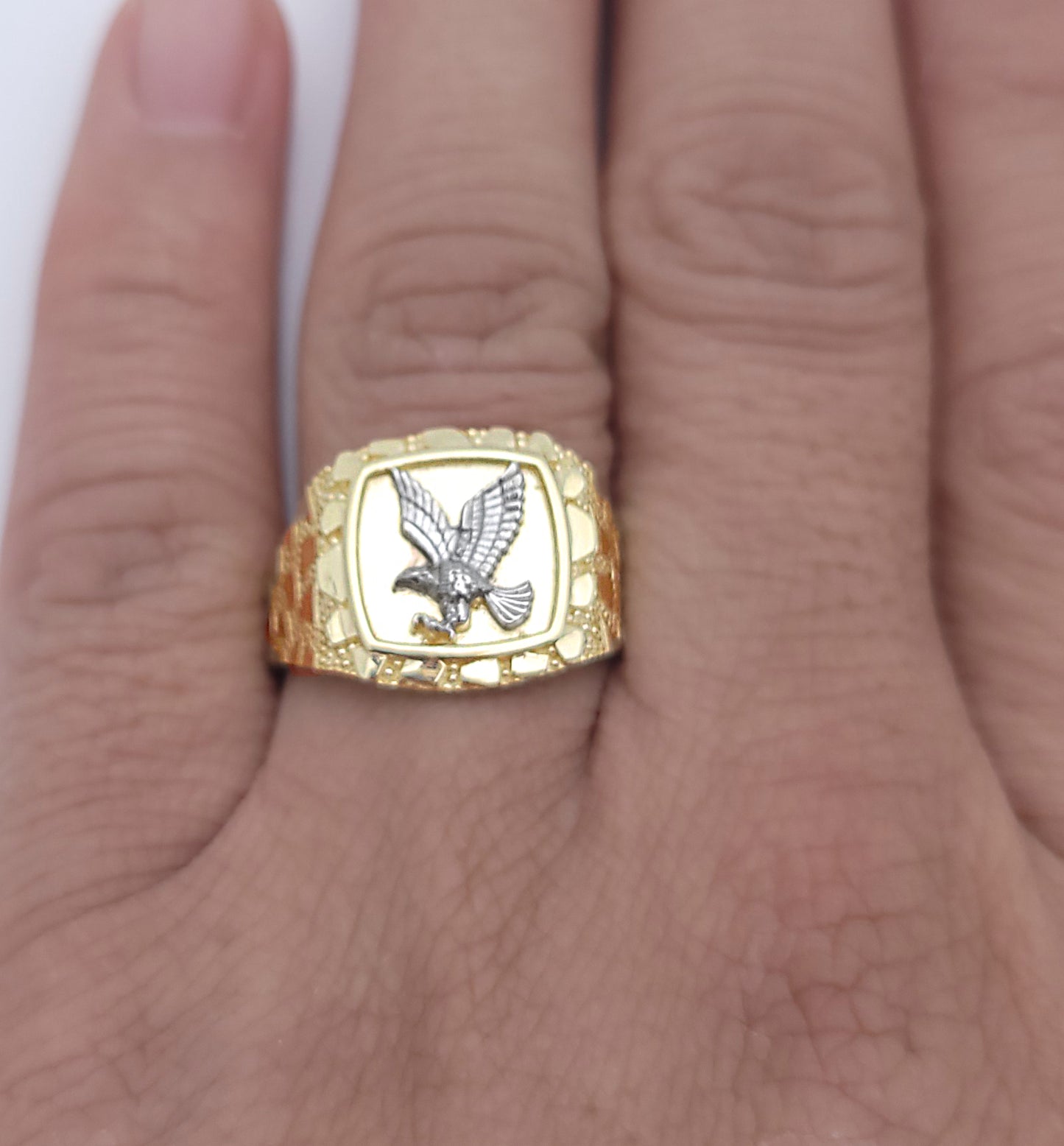 10K Solid Gold American Eagle Ring Mens Gold Nugget Ring