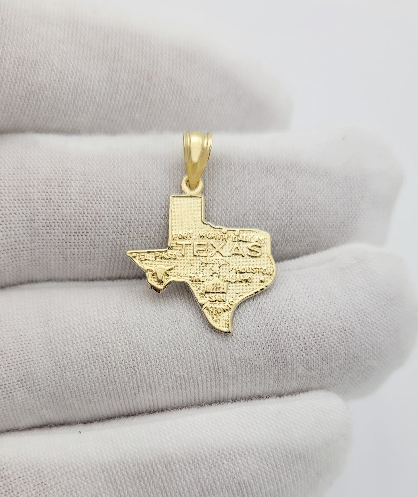 10K Yellow Gold Texas State Map Pendant Cities of Texas Map Charm