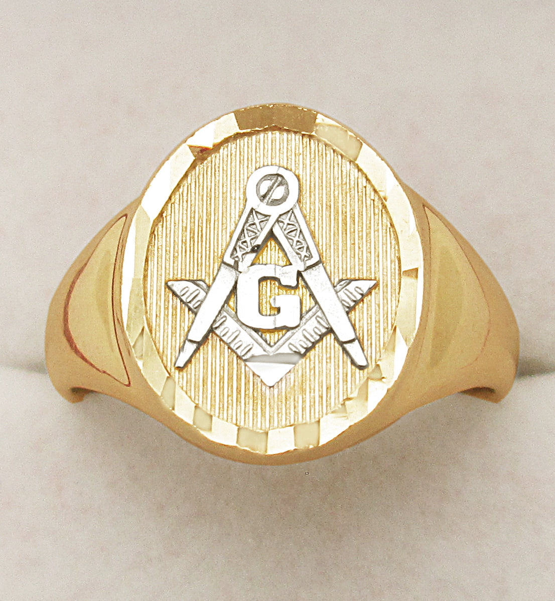 Men's 10K Yellow Gold Masonic Ring Freemason Ring Oval