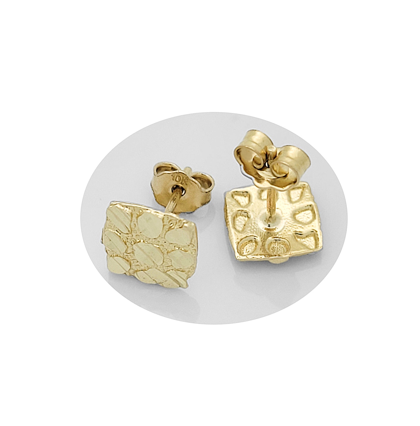 10K Gold Nugget Earrings Square Nugget 8 mm