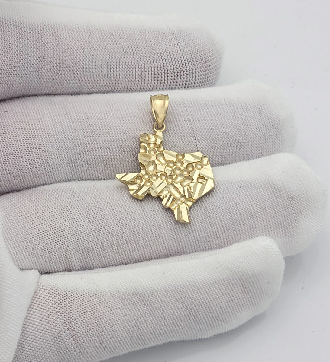 10K Yellow Gold Texas State Map Pendant Nugget Gold Texas