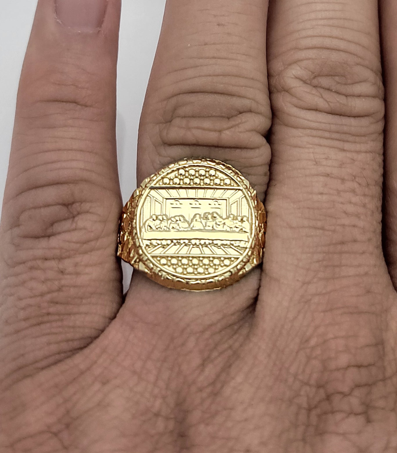 10K Yellow Gold Last Supper Ring For Men Size 11.5