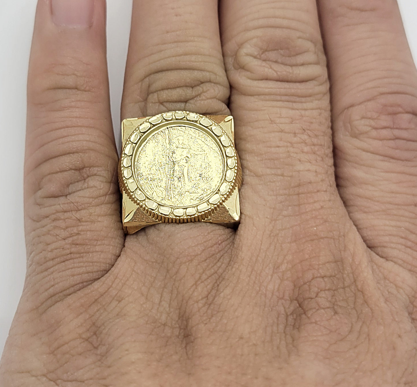 10K Yellow Gold Liberty Coin Ring For Men St. Gaudens Double Eagle Liberty Coin Square Ring