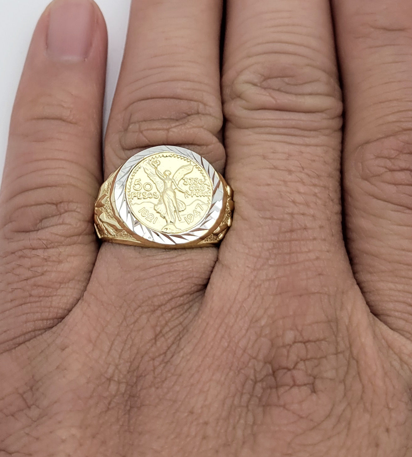 10K Yellow Gold 50 Pesos 1821 Coin Ring