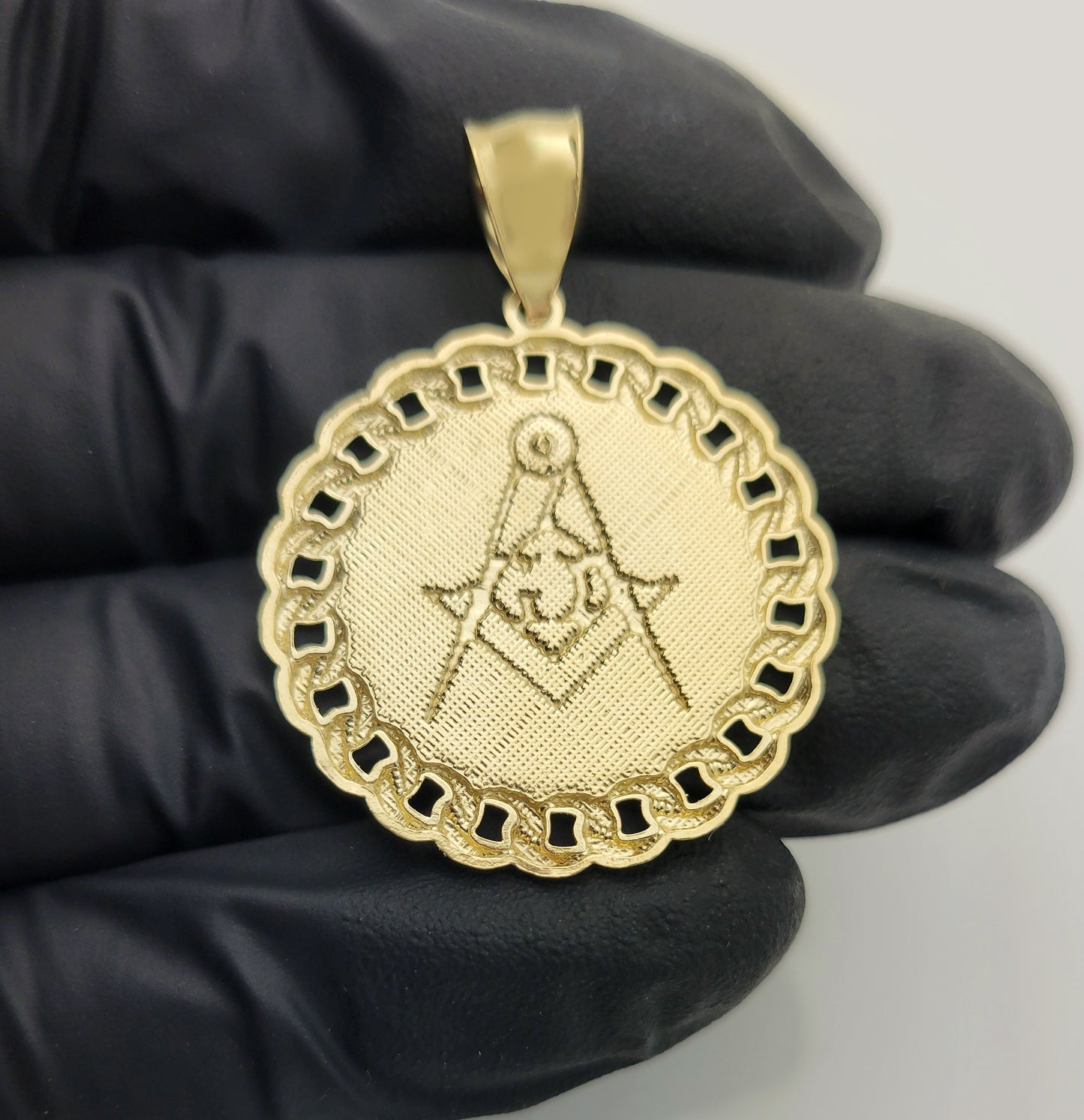 10K Yellow Solid Gold Masonic Pendant Freemason Necklace Pendant Masonic Medallion