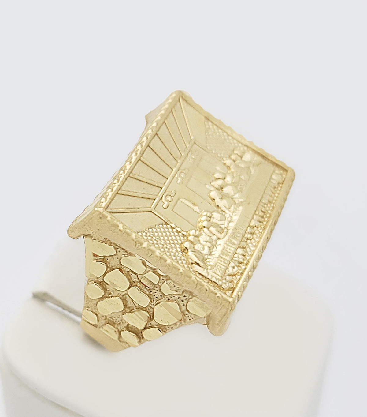 10K Yellow Gold Thin Last Supper Ring For Men Size 11