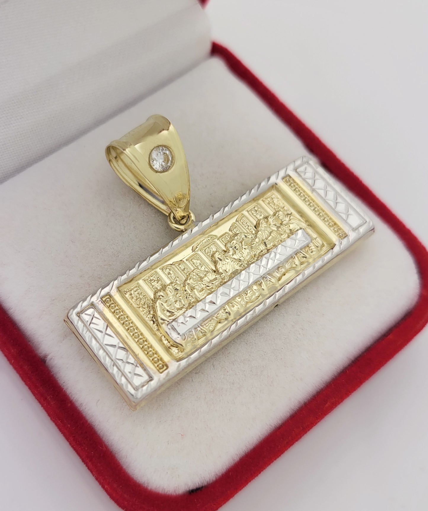 10K Gold Last Supper Pendant Charm Last Supper Rectangle Pendant