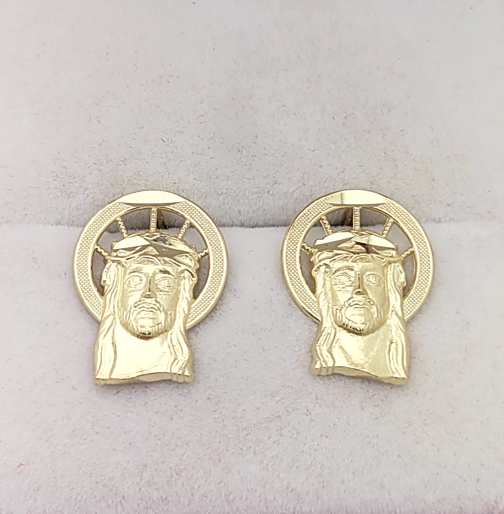 Men's Yellow Gold Jesus Earrings 10K Yellow Gold Jesus Face Earrings