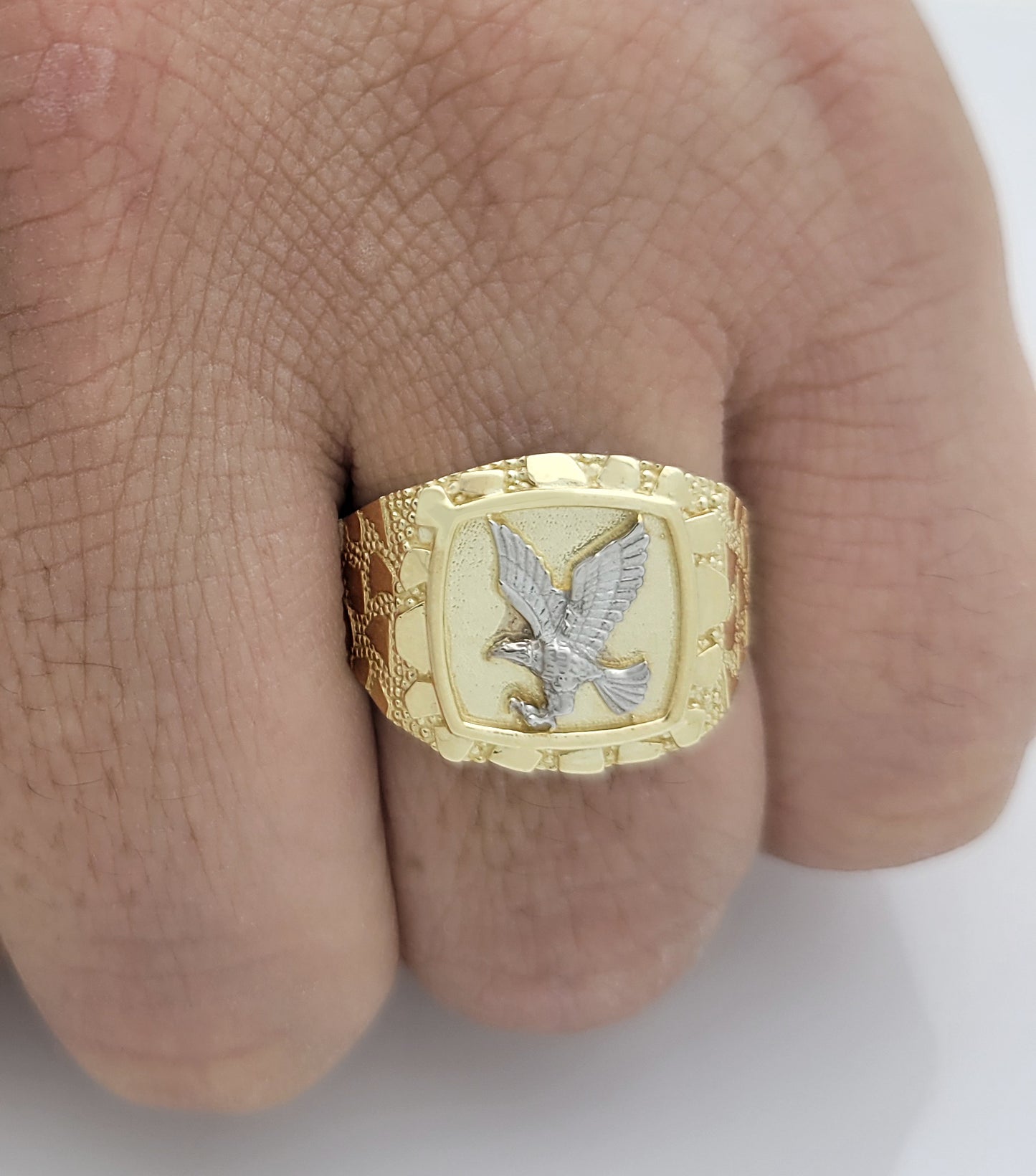 10K Solid Gold American Eagle Ring Mens Gold Nugget Ring