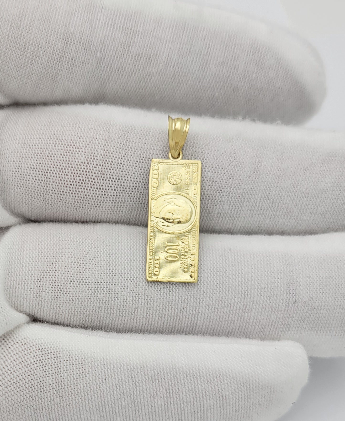 10K Yellow Gold $100 Bill Pendant Charm – Benjamin Franklin Money Pendant for Women
