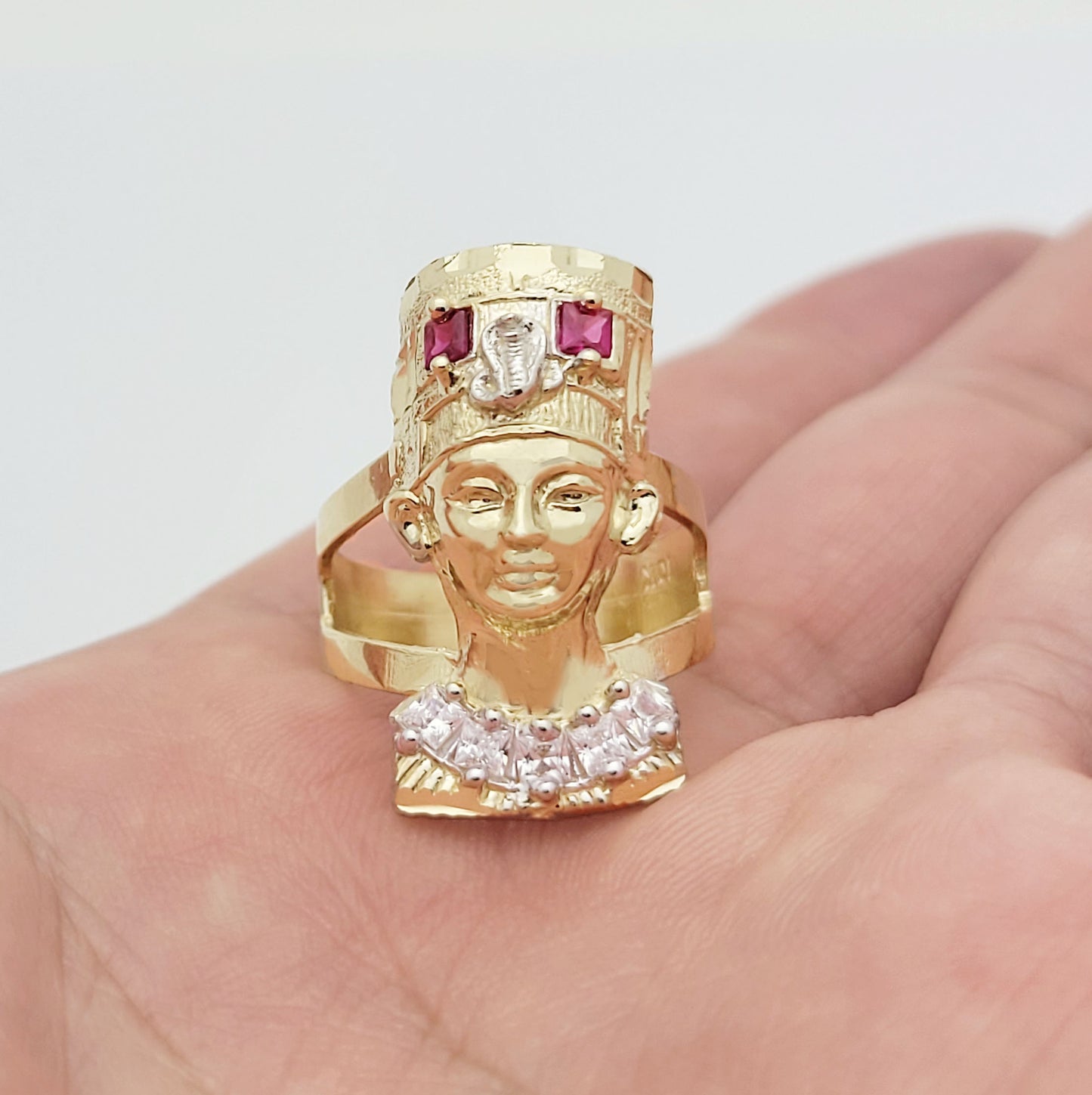 10K Yellow Gold Nefertiti Ring For Women Egyptian Queen Ring