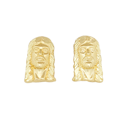 Men's Yellow Gold Jesus Earrings 10K Yellow Gold Jesus Face Earrings Jesus Head Earrings 0.7 in x 0.45 in