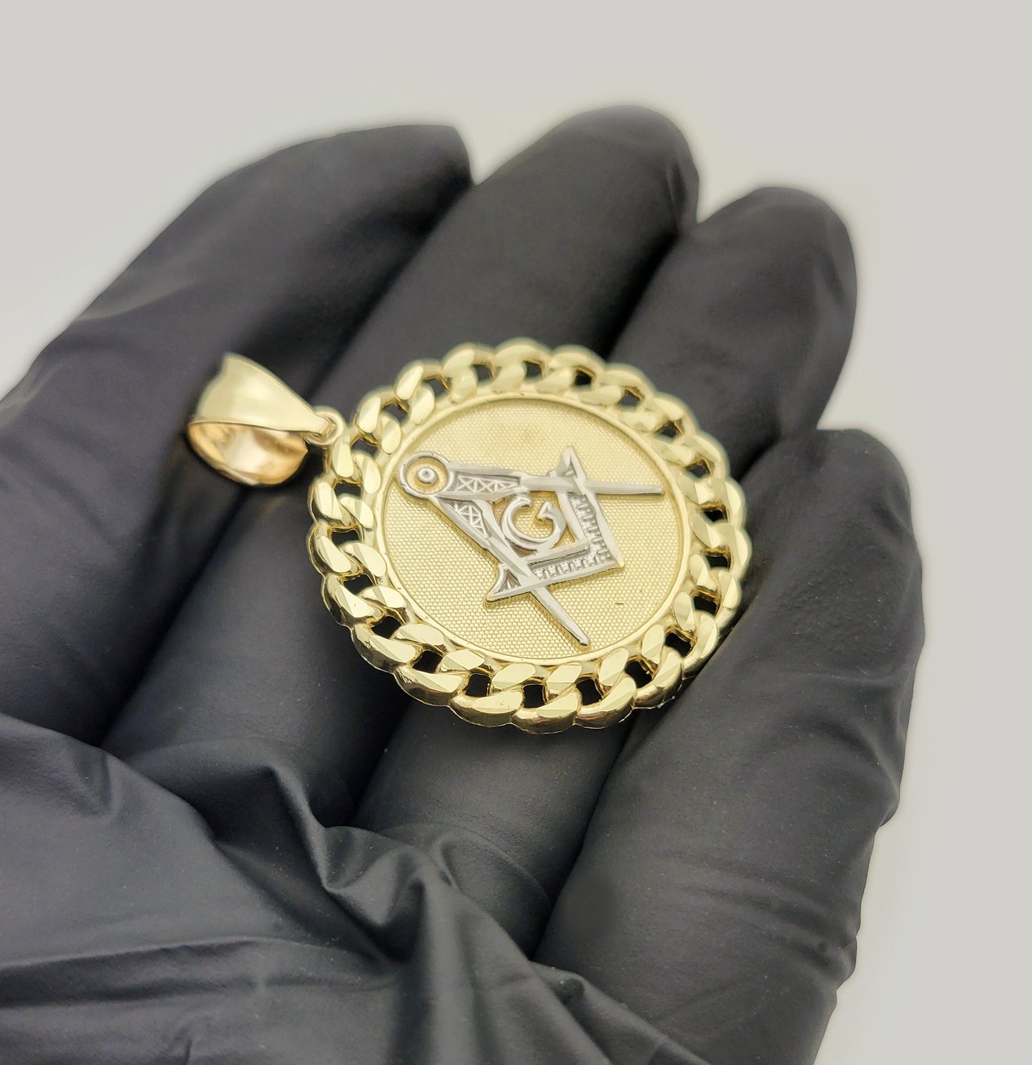 10K Yellow Solid Gold Masonic Pendant Freemason Necklace Pendant Masonic Medallion