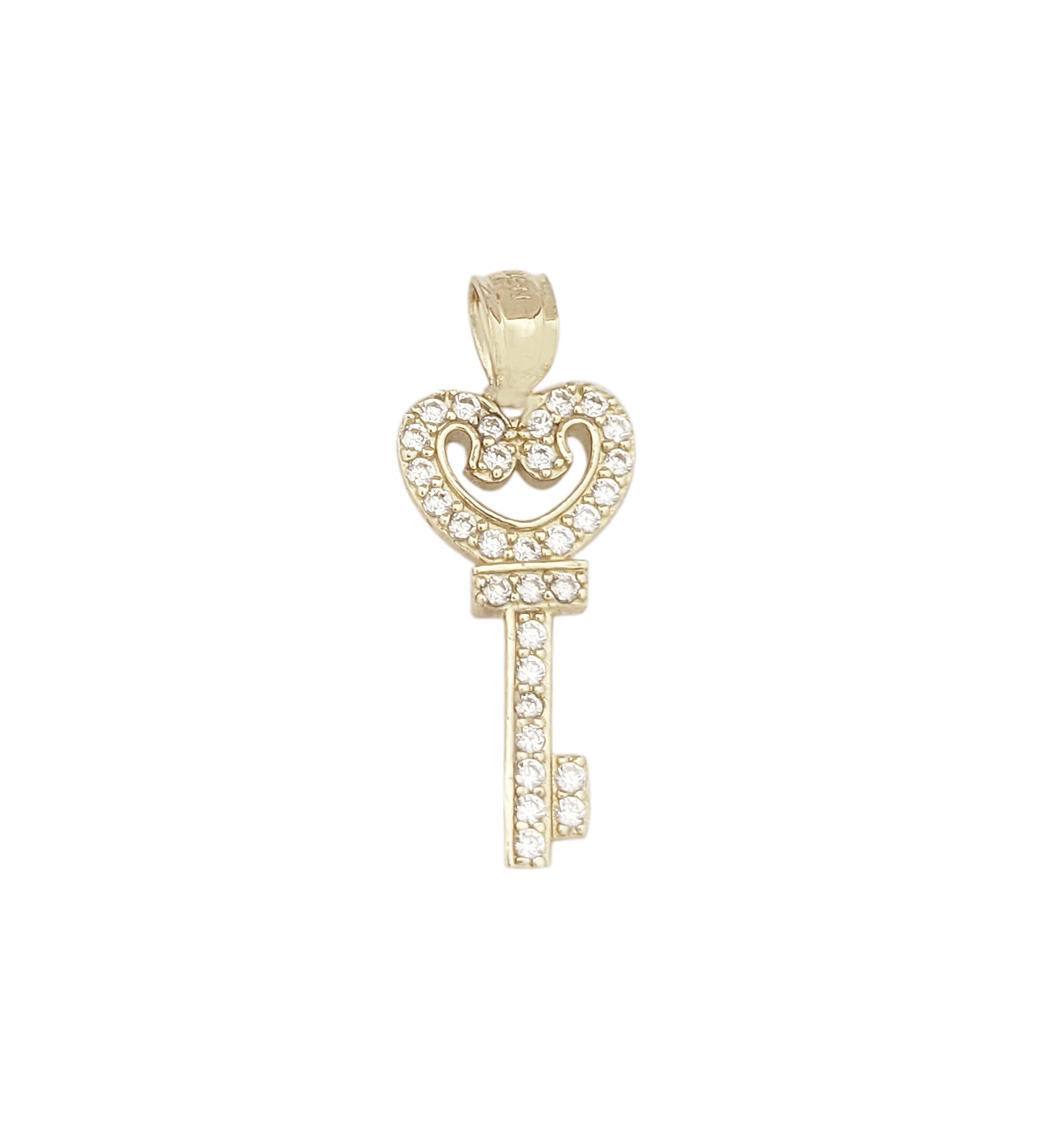 10K Solid Gold Heart Key Pendant Charm for Women