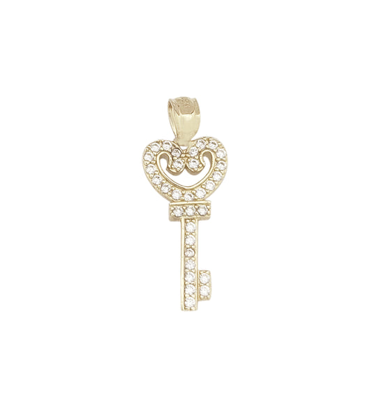 10K Solid Gold Heart Key Pendant Charm for Women