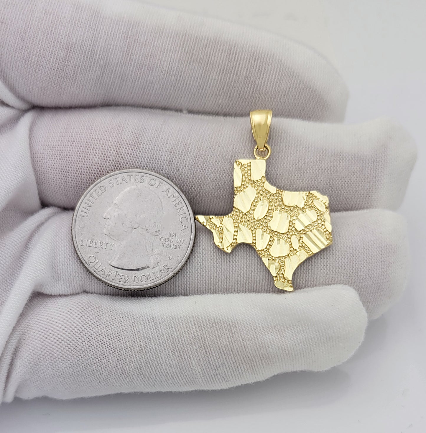 10K Yellow Gold Texas State Map Nugget Gold Pendant