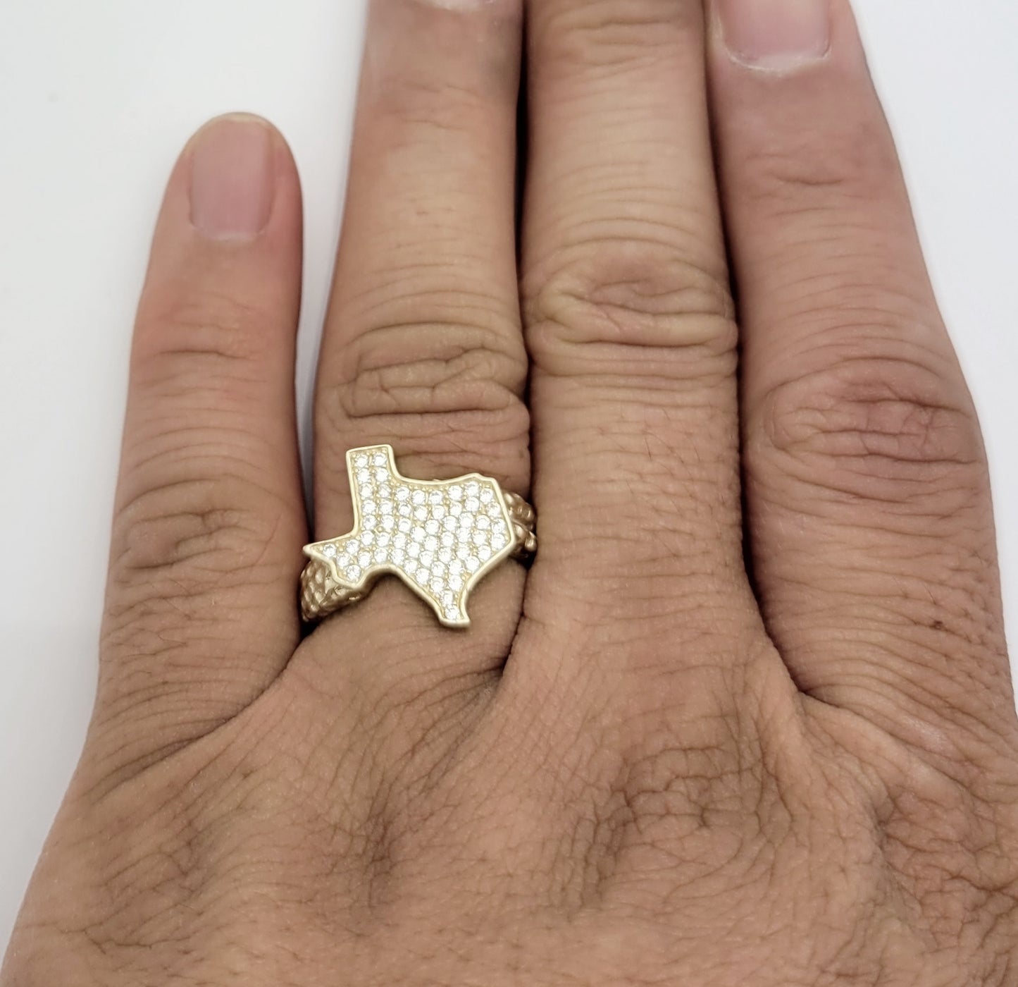 STUNU 10K Yellow Gold Nugget Texas Ring Texas Map CZ Ring