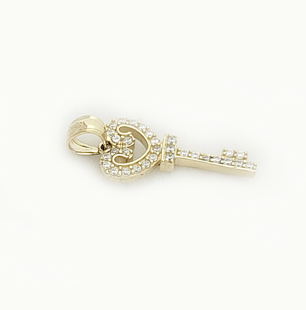 10K Solid Gold Heart Key Pendant Charm for Women