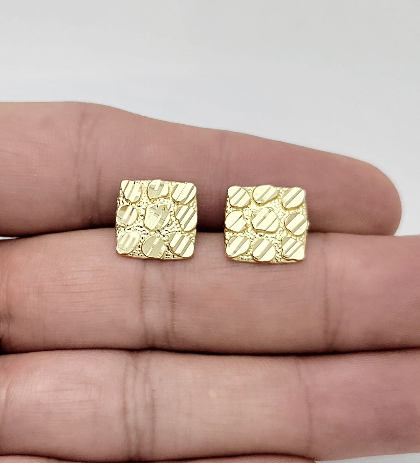 10K Gold Nugget Earrings Square Nugget 12 mm