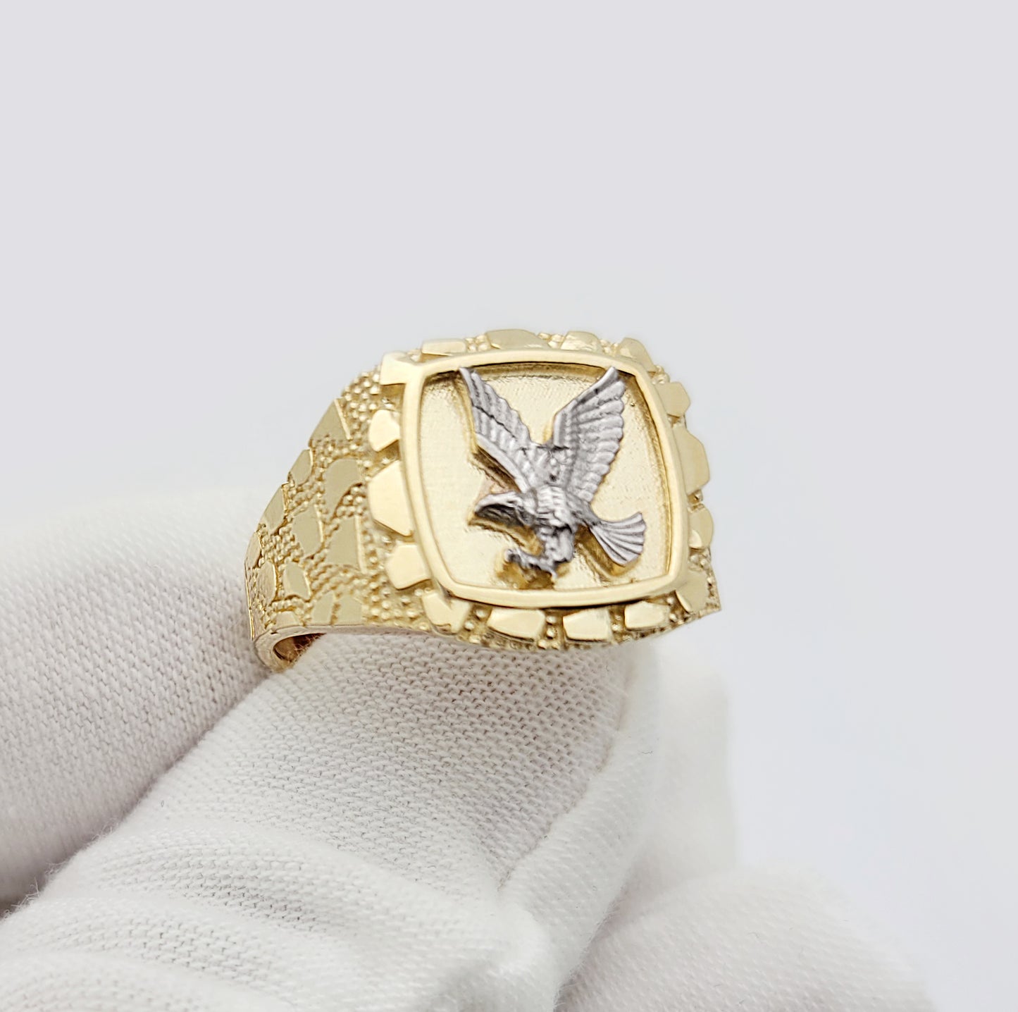 10K Solid Gold American Eagle Ring Mens Gold Nugget Ring