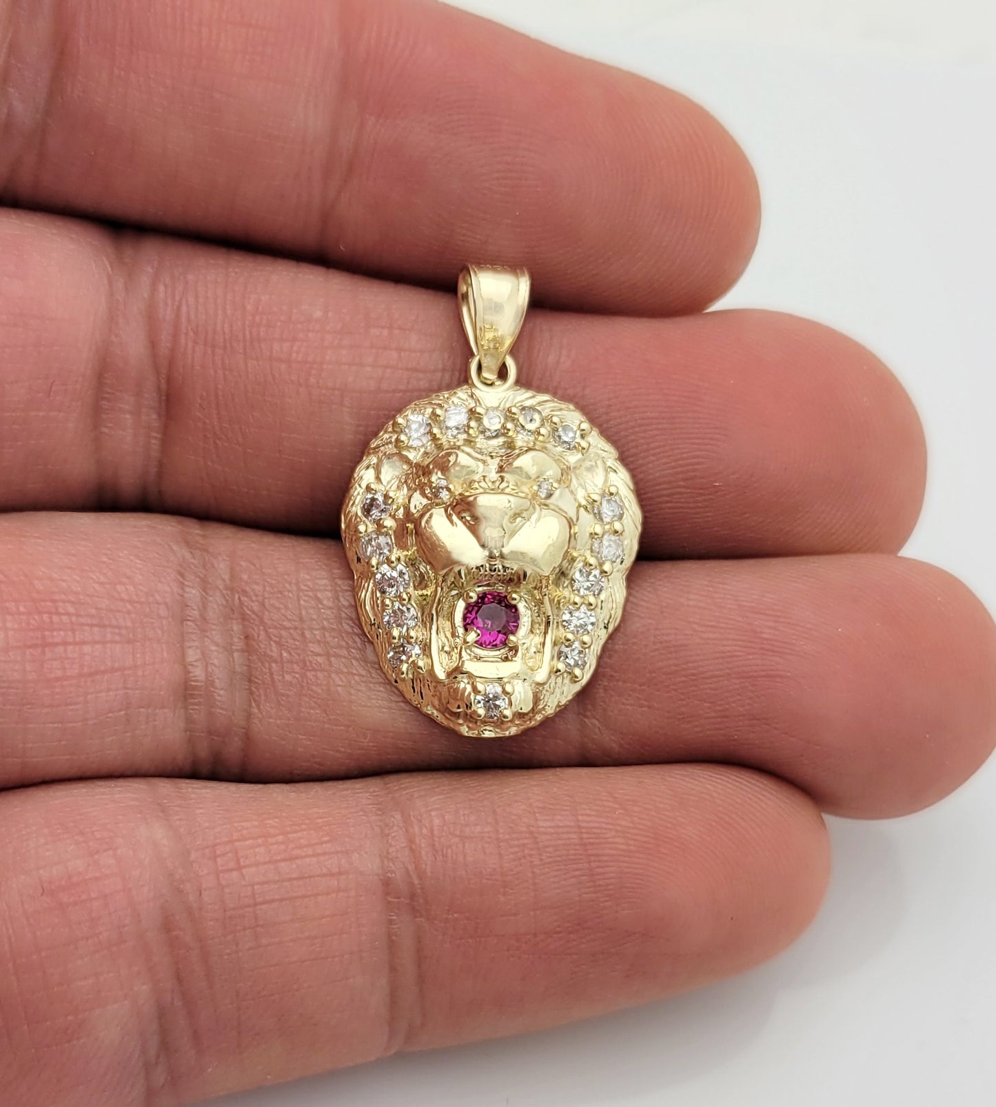 10K Yellow Gold Lion Head Charm Lion Pendant 1.0 in x 0.6 in