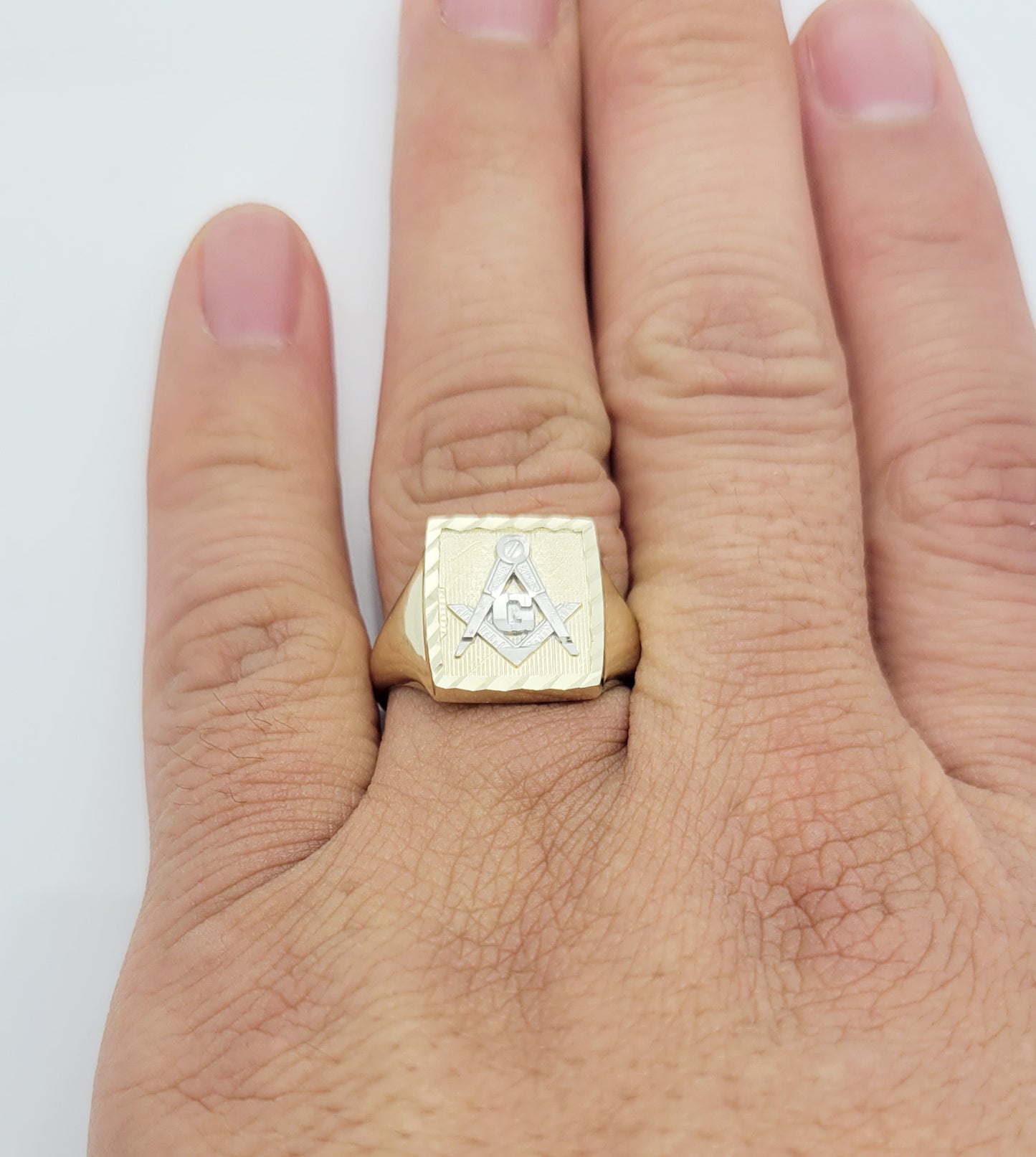 Men's 10K Yellow Gold Masonic Ring Freemason Ring